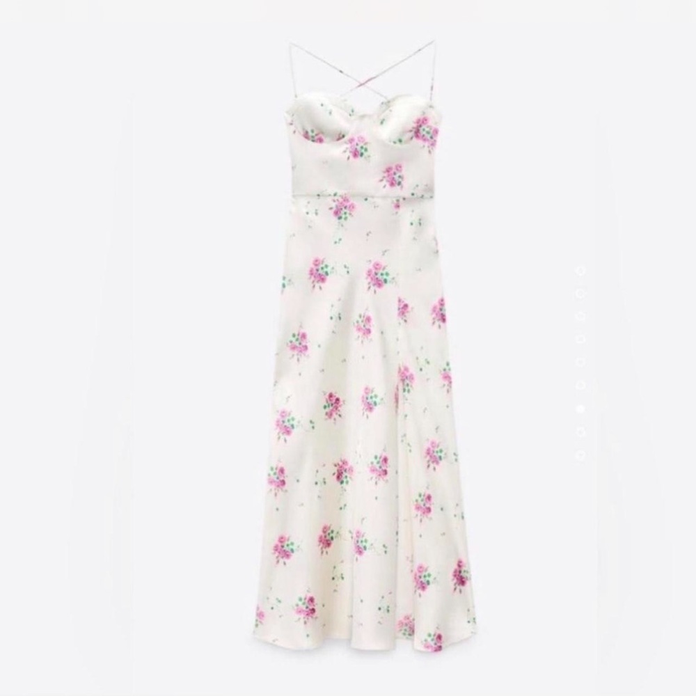 Zara White and Pink Spaghetti Strap Sundress Midi